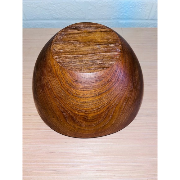 Vintage MCM Heavy Teak Bowl Unique Rounded Deep - Picture 6 of 9